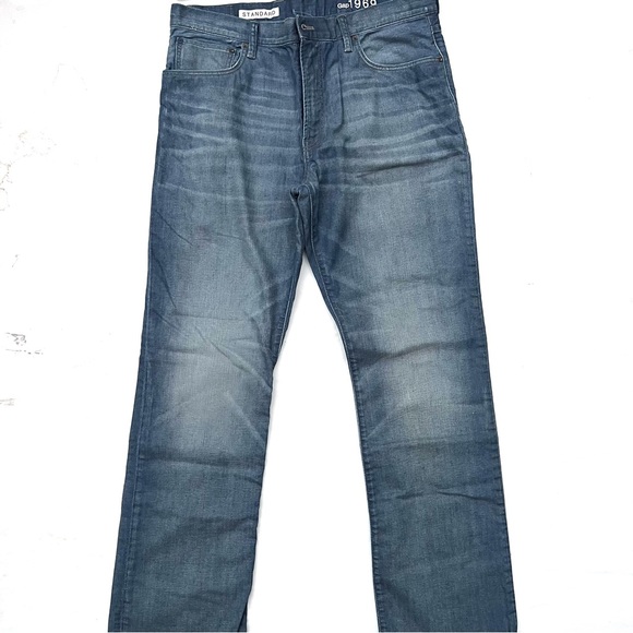 Gap 1969 Standard Straight Leg Distressed Medium Wash Jeans 36"x34" - Picture 1 of 5